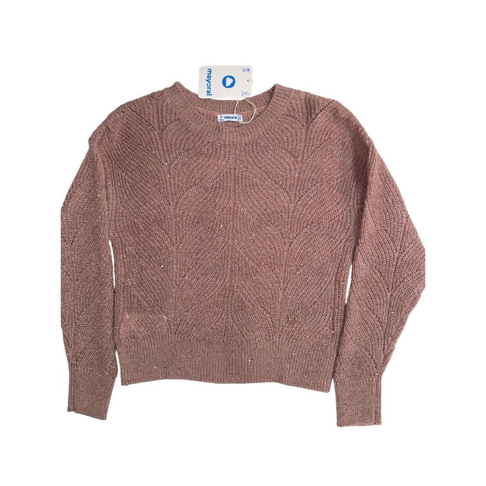 Mayoral Girls Nude Pink Sequin Pointelle Knit Sweater Size 10 140cm NEW